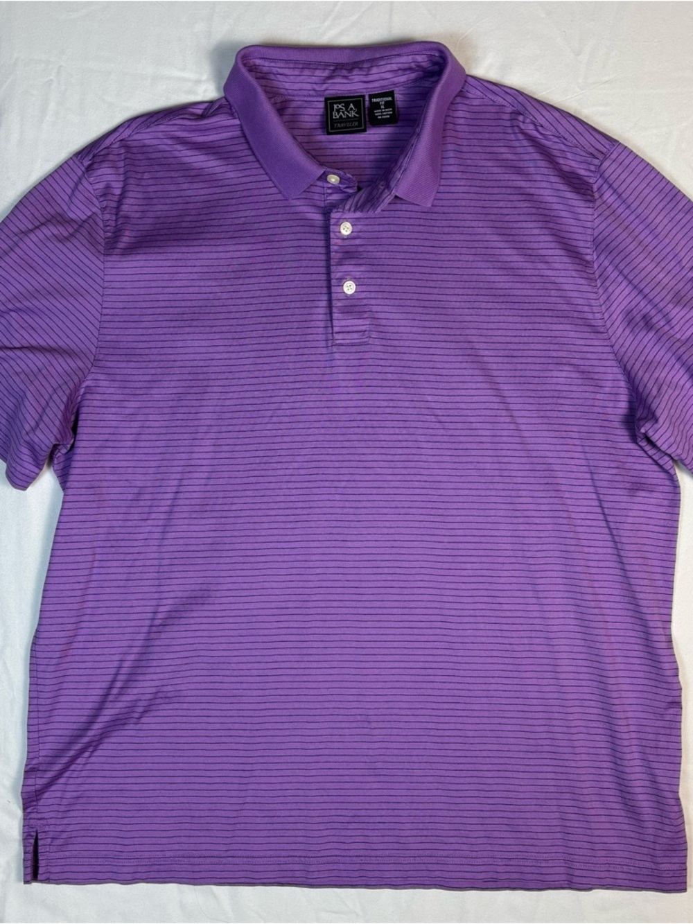 Jos. A. Bank Traveler Men's XL Purple Black Pinstripe Polo Shirt Traditional Fit
